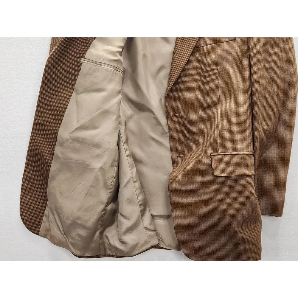 Vtg Lauren Ralph Lauren Men's 40R Brown Lambswool Houndstooth Sport Coat Jacket‎